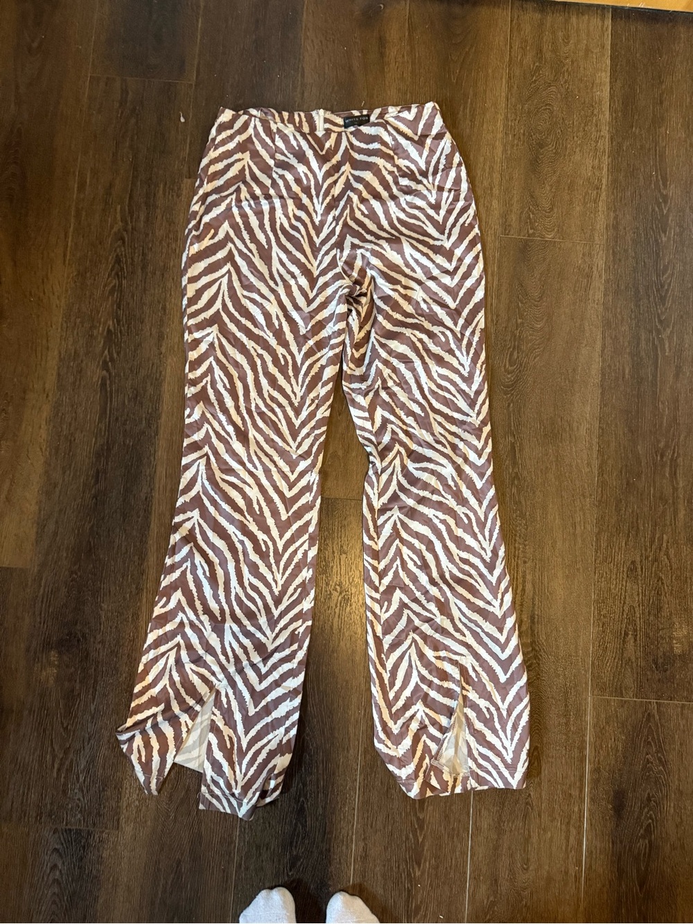 White Fox Women's Zebra Print Wide-Leg Pants in Brown & White